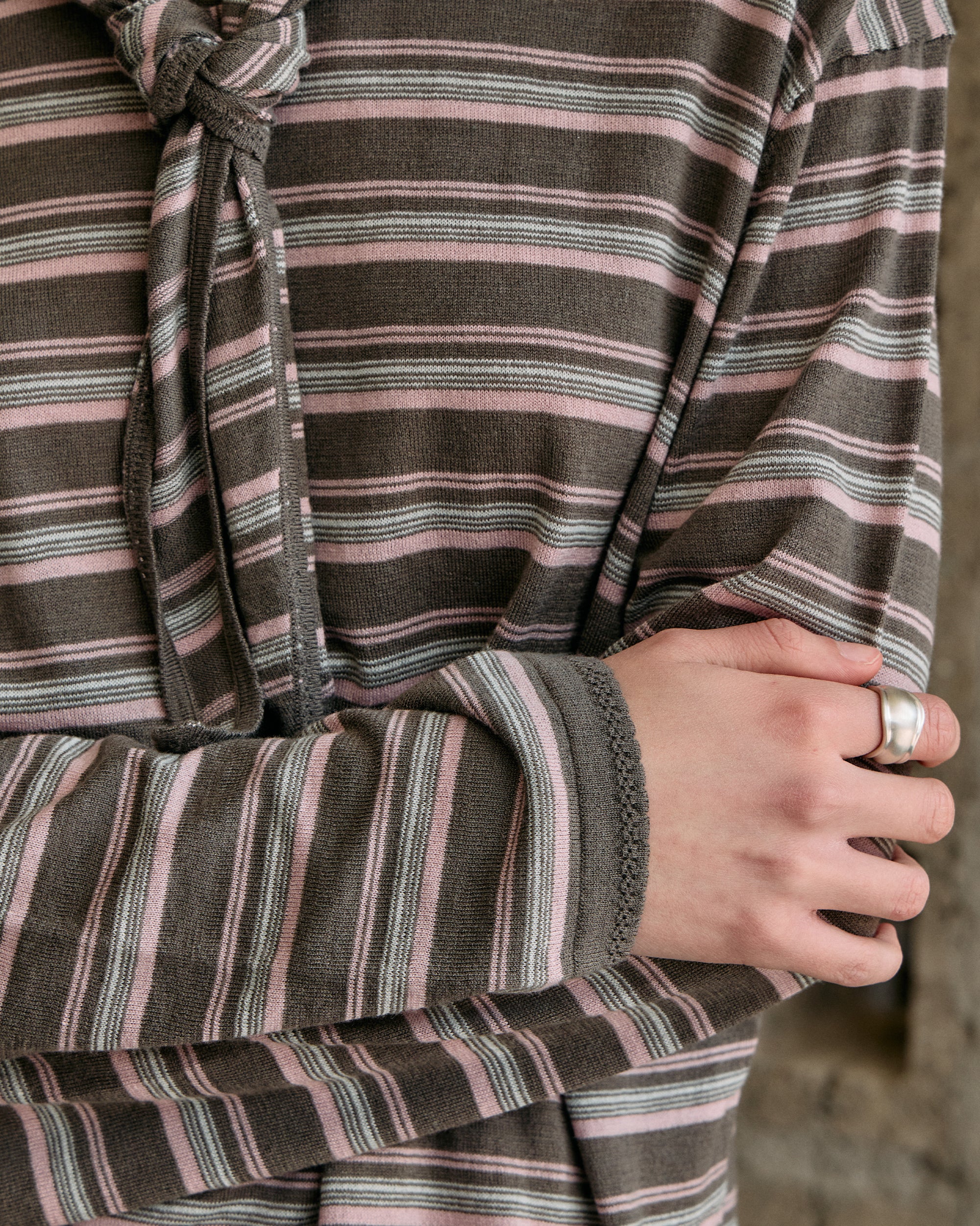 STRIPED SCARF-LAYERED KNIT SWEATER