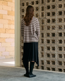 STRIPED SCARF-LAYERED KNIT SWEATER