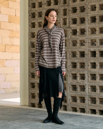 STRIPED SCARF-LAYERED KNIT SWEATER