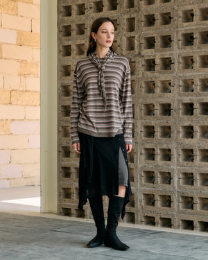 STRIPED SCARF-LAYERED KNIT SWEATER