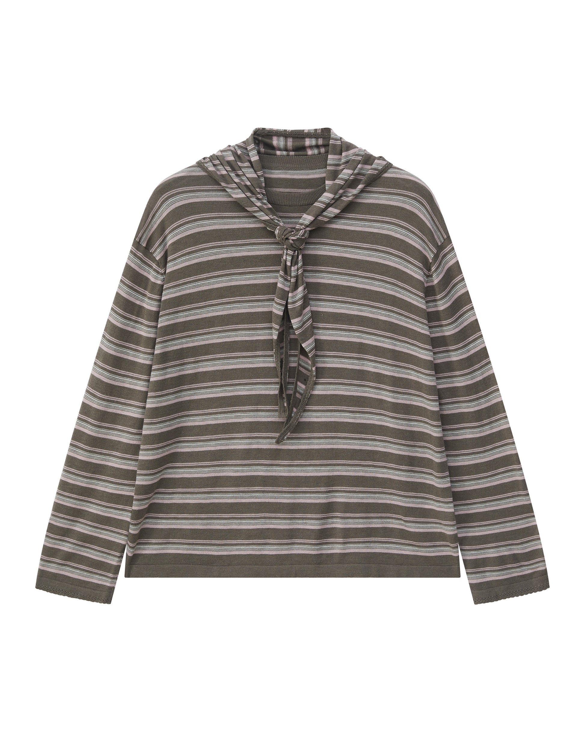STRIPED SCARF-LAYERED KNIT SWEATER