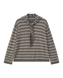 STRIPED SCARF-LAYERED KNIT SWEATER