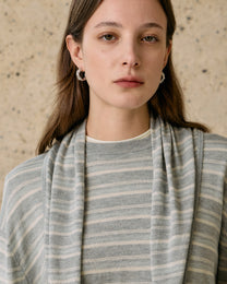 STRIPED SCARF-LAYERED KNIT SWEATER
