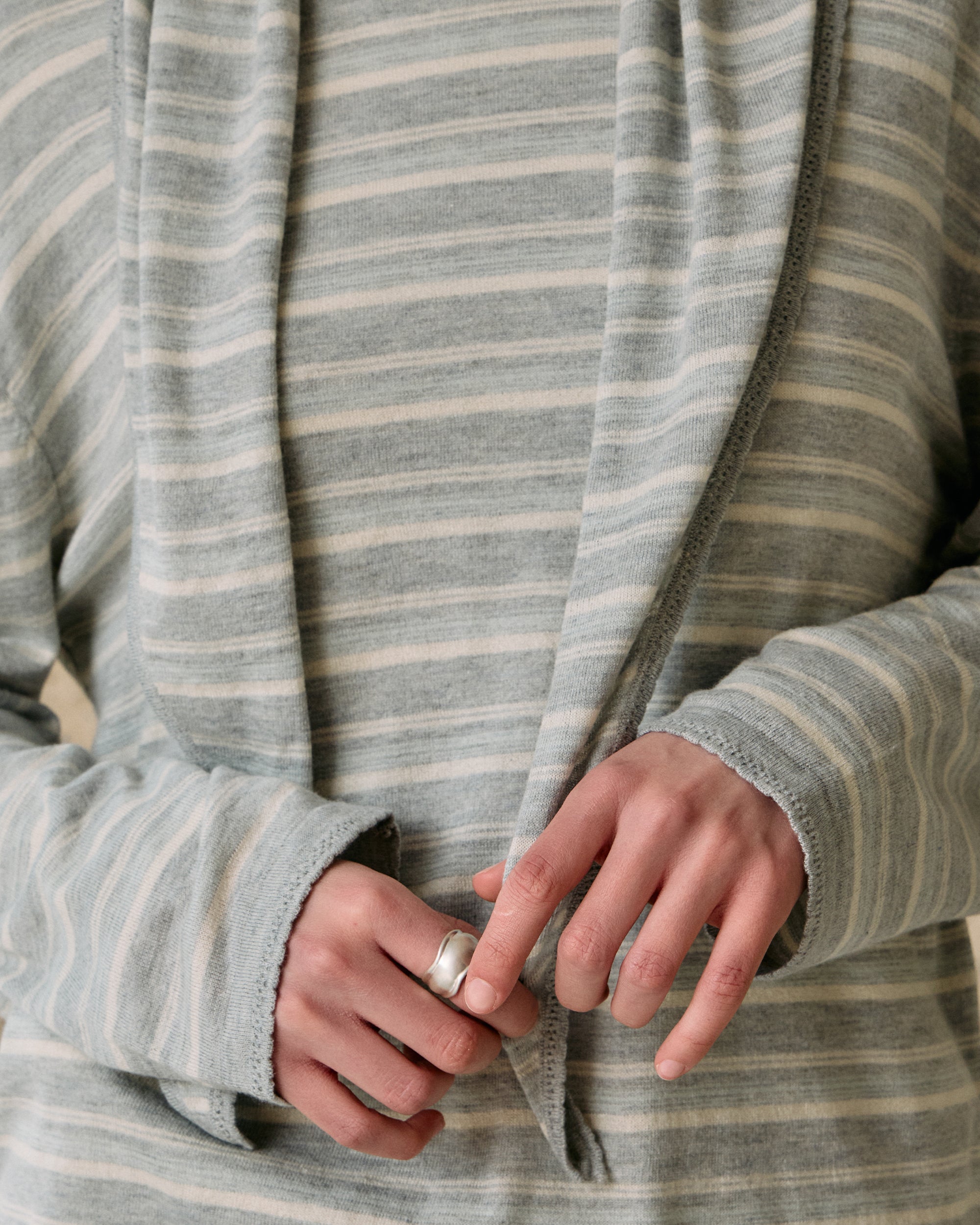 STRIPED SCARF-LAYERED KNIT SWEATER