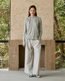 STRIPED SCARF-LAYERED KNIT SWEATER