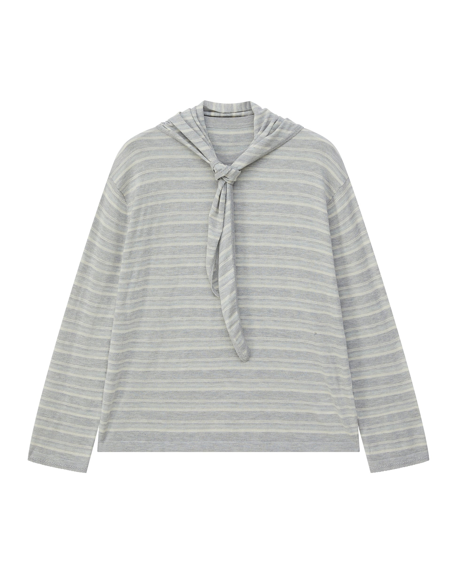 STRIPED SCARF-LAYERED KNIT SWEATER
