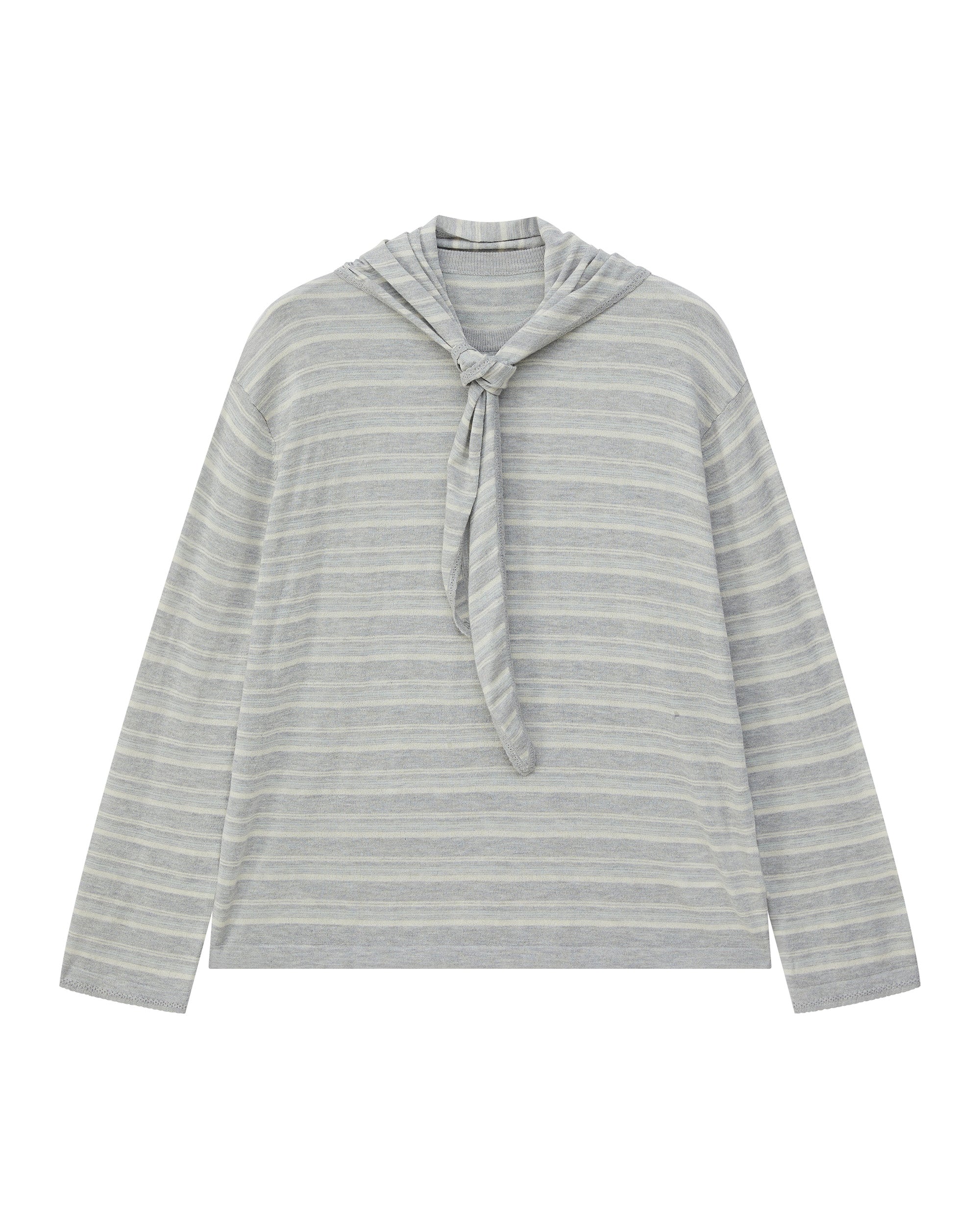 STRIPED SCARF-LAYERED KNIT SWEATER