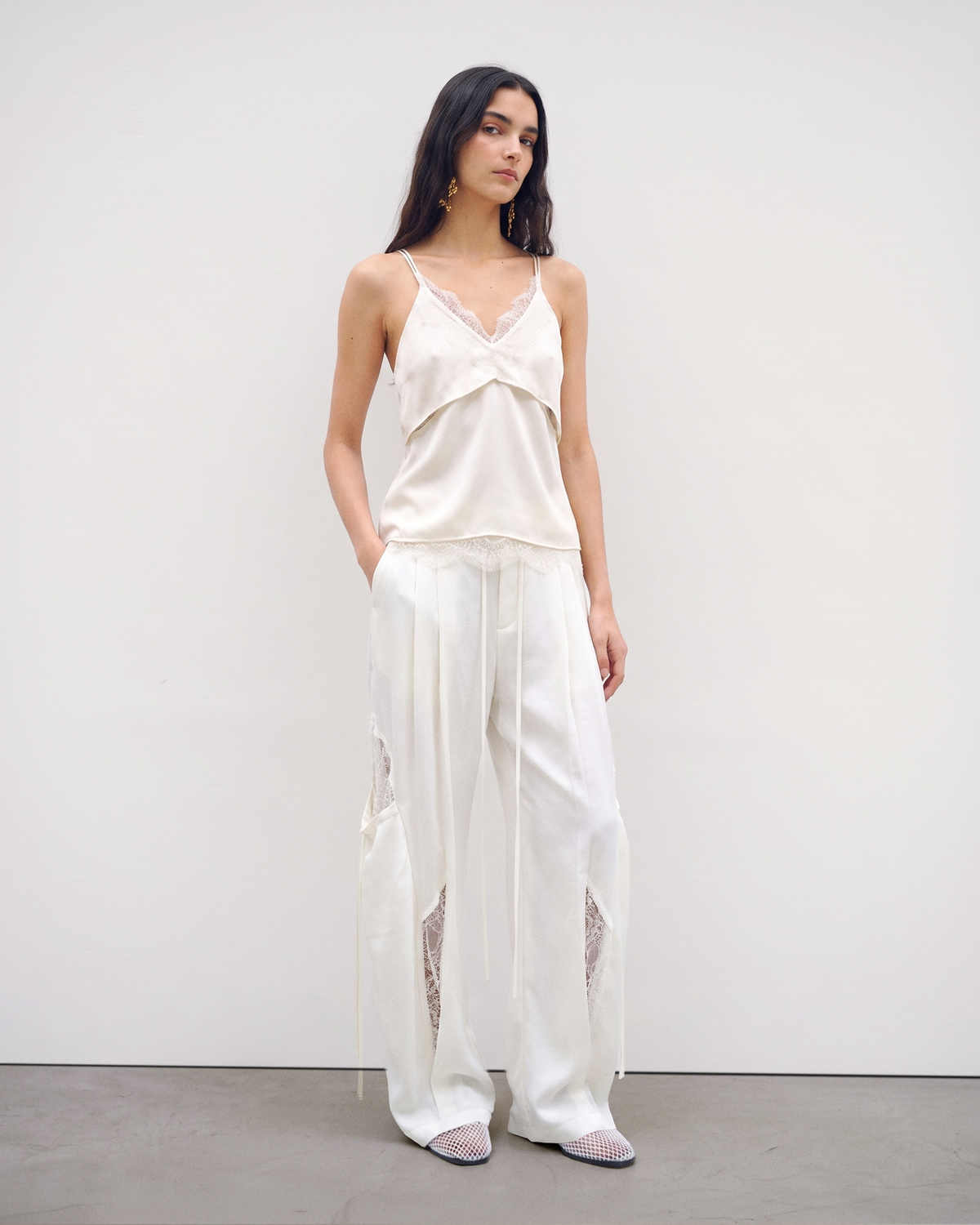 LACE SATIN CARGO PANTS