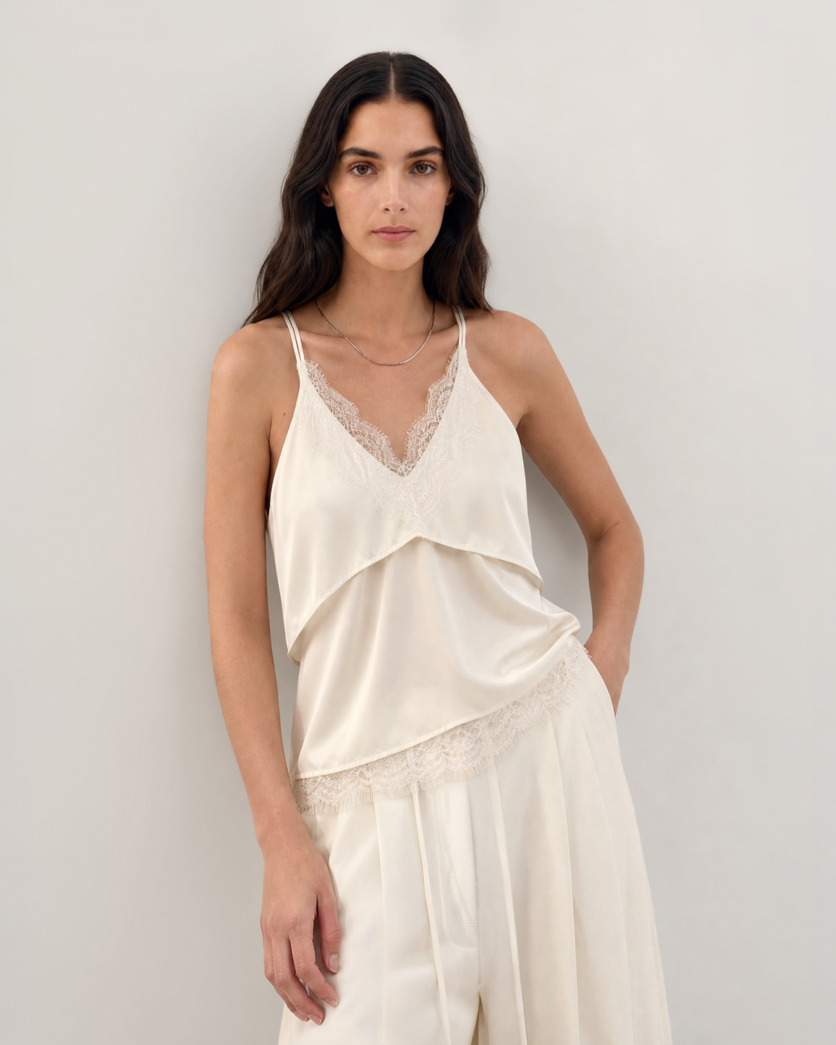 LACE SATIN CARGO PANTS