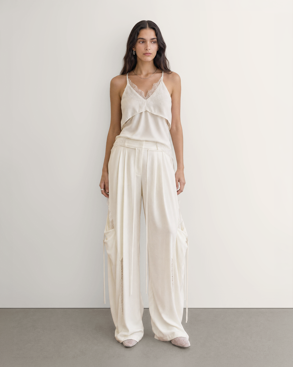 LACE SATIN CARGO PANTS