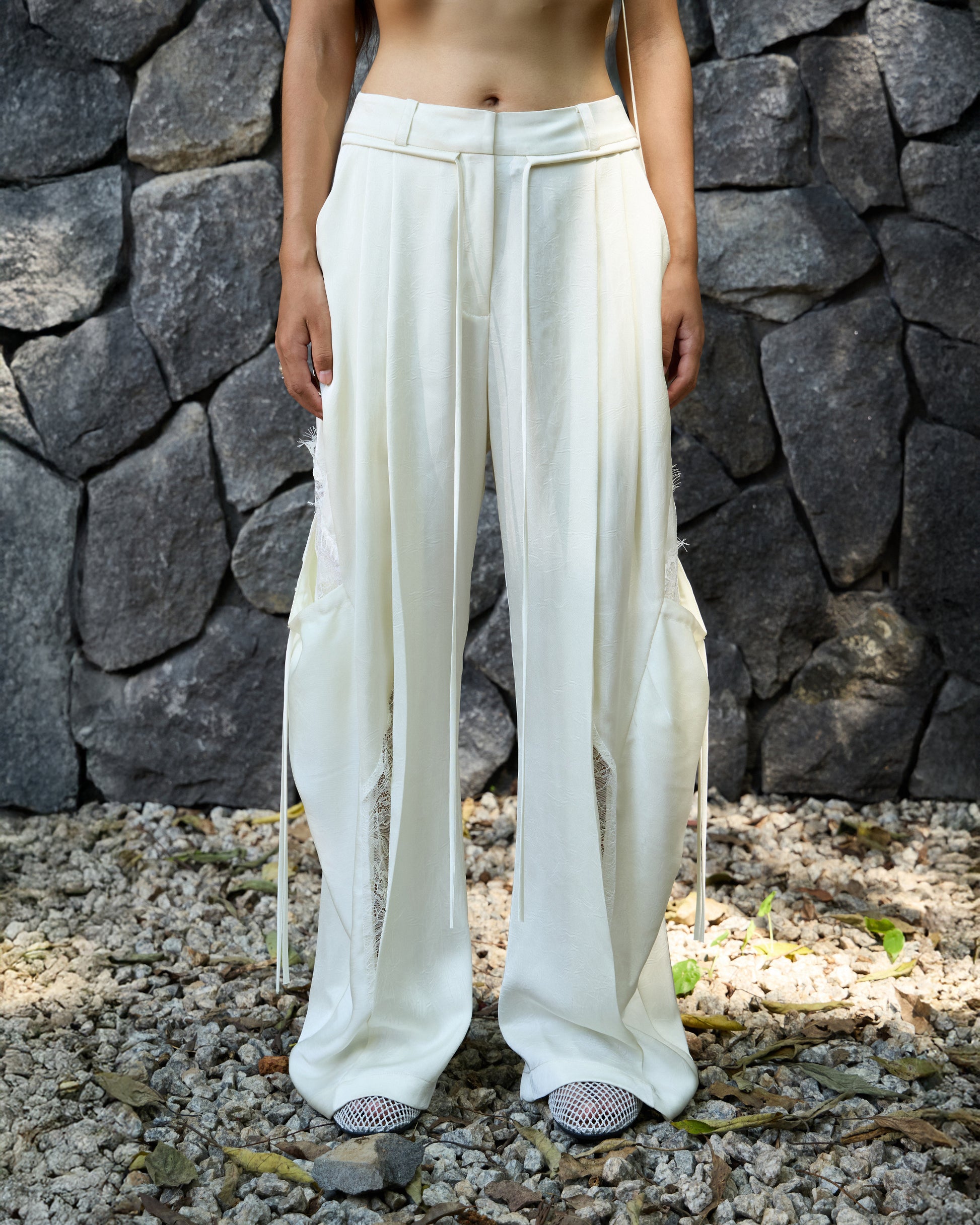 LACE SATIN CARGO PANTS