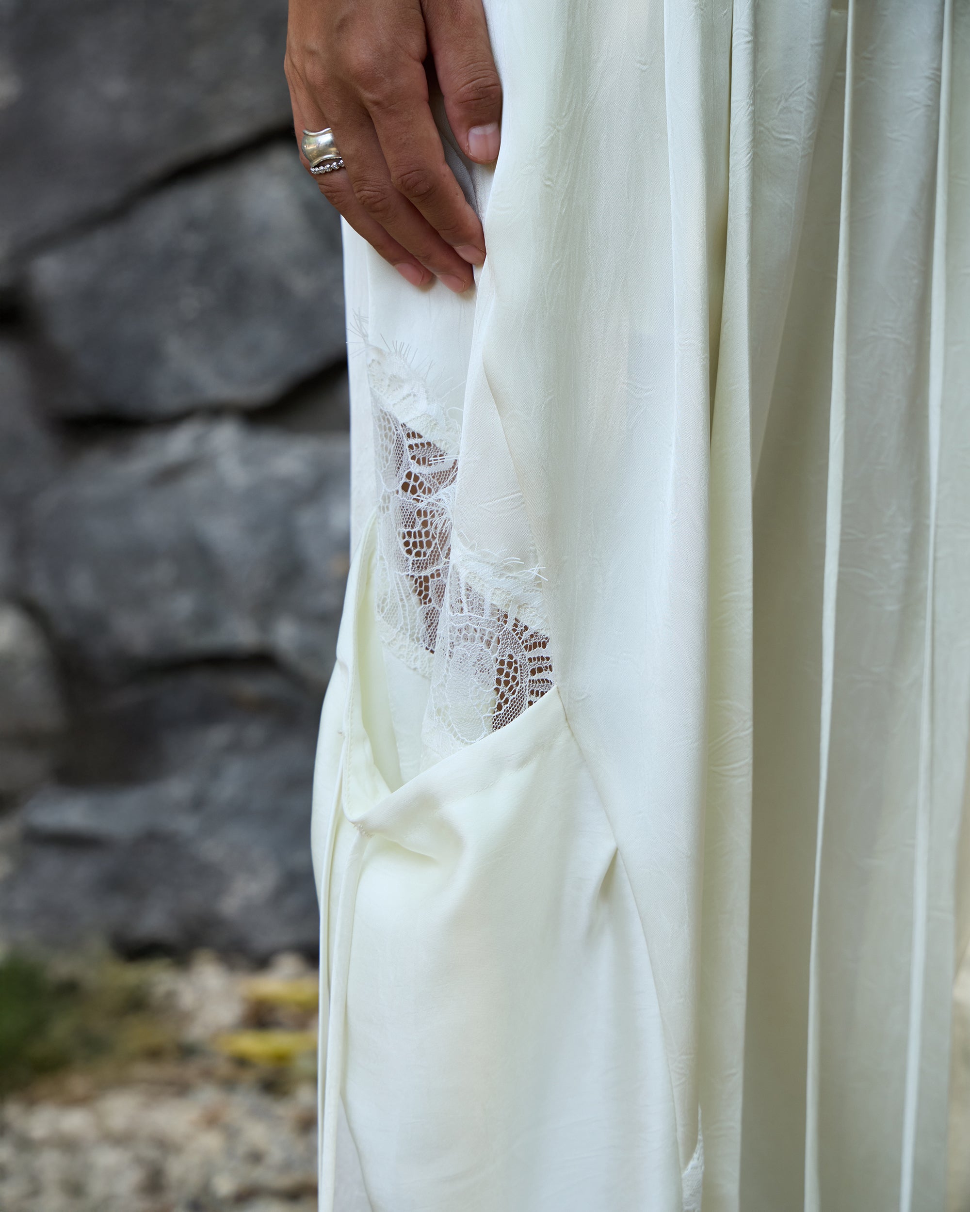 LACE SATIN CARGO PANTS