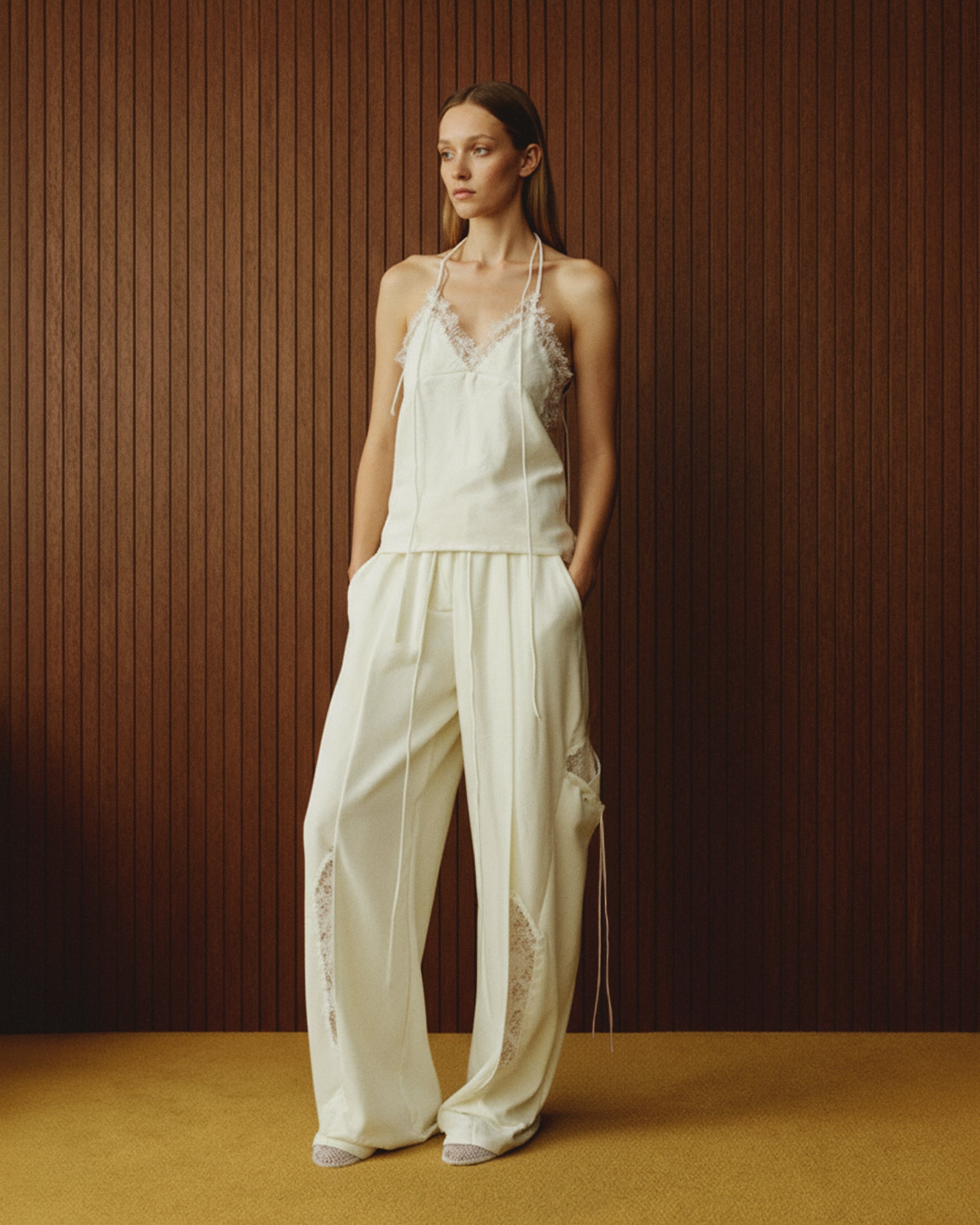 LACE SATIN CARGO PANTS