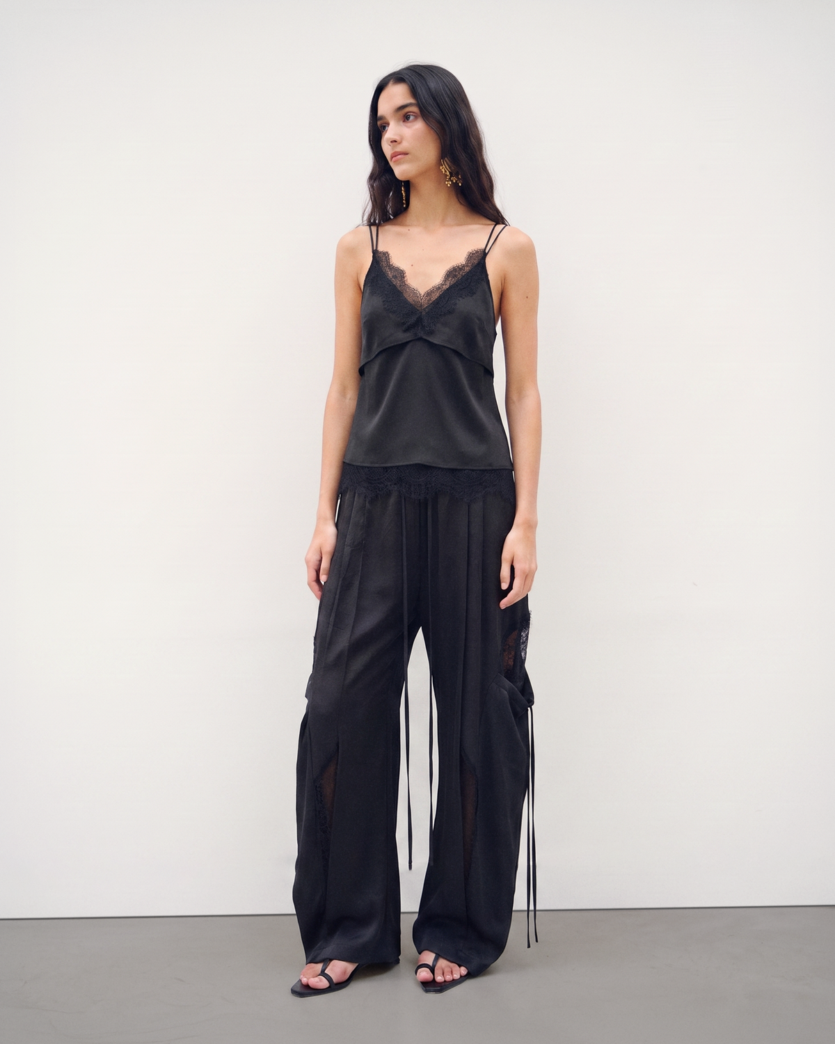 LACE SATIN CARGO PANTS