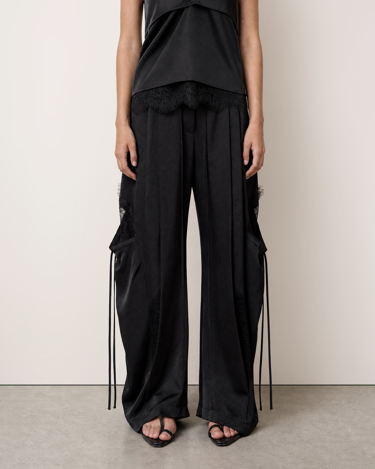 LACE SATIN CARGO PANTS