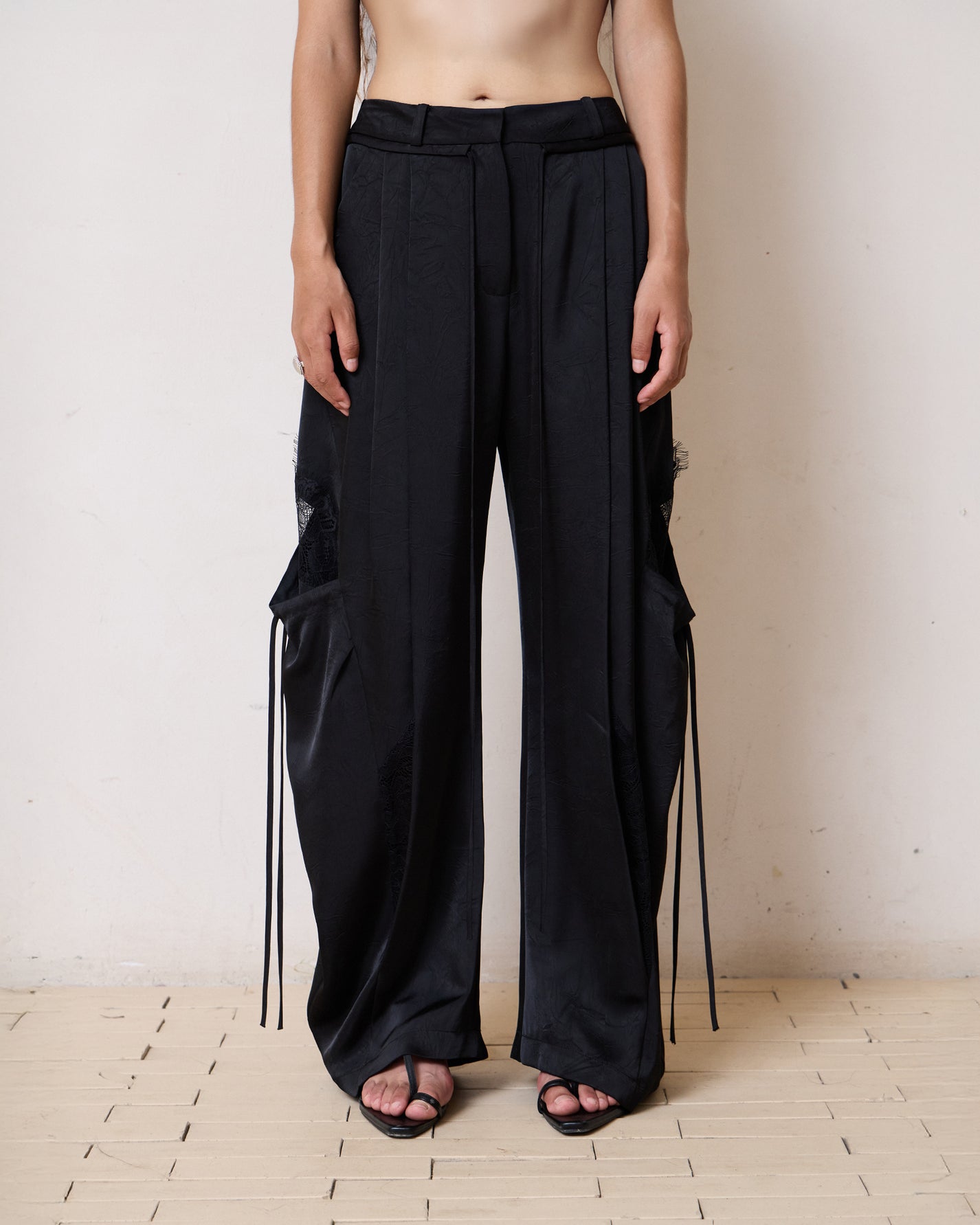 LACE SATIN CARGO PANTS