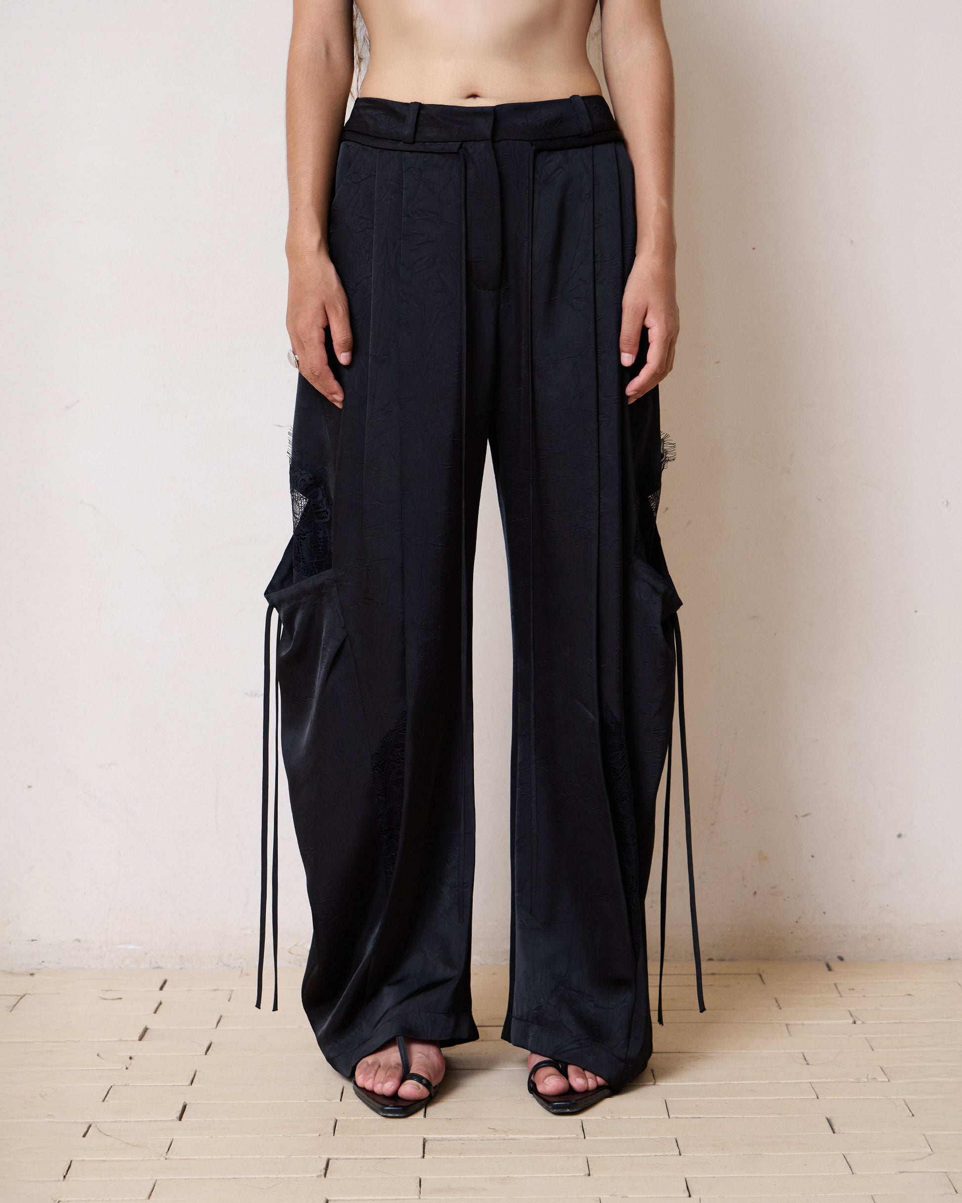 LACE SATIN CARGO PANTS