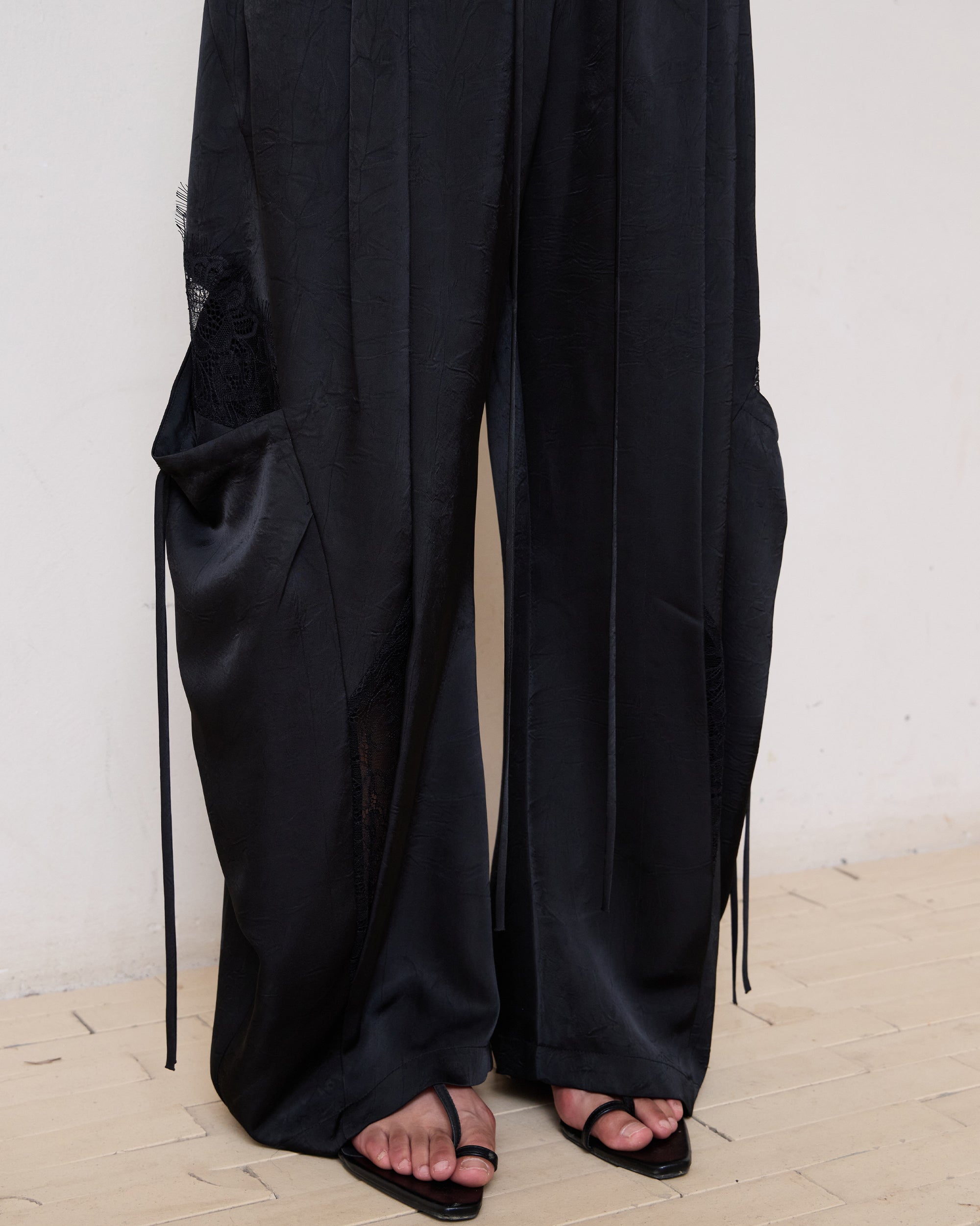 LACE SATIN CARGO PANTS