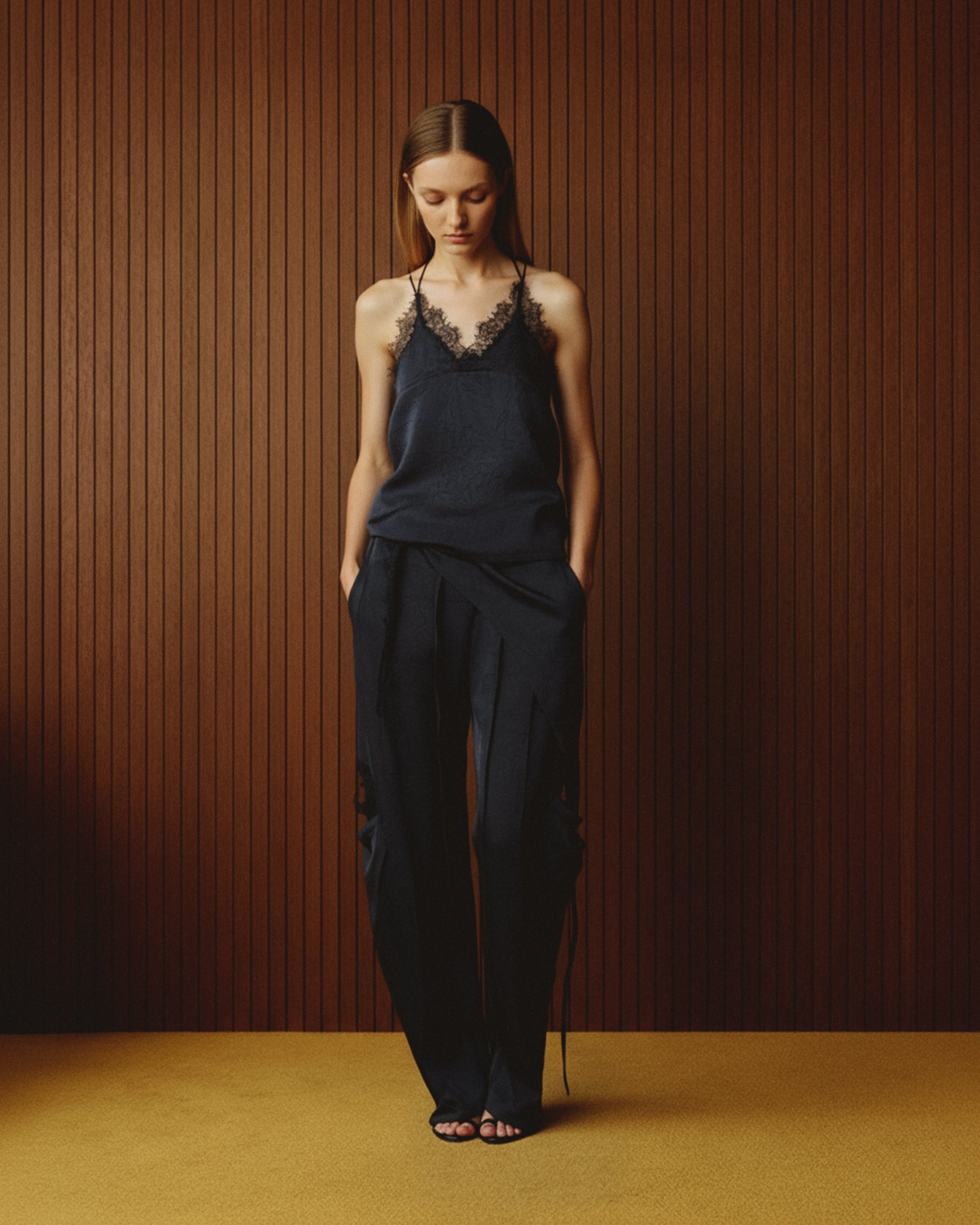 LACE SATIN CARGO PANTS