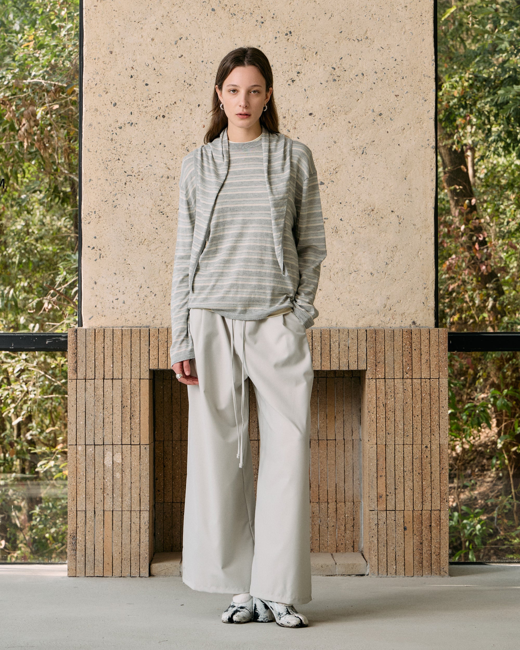 PLEATED DRAWSTRING WIDE PANTS