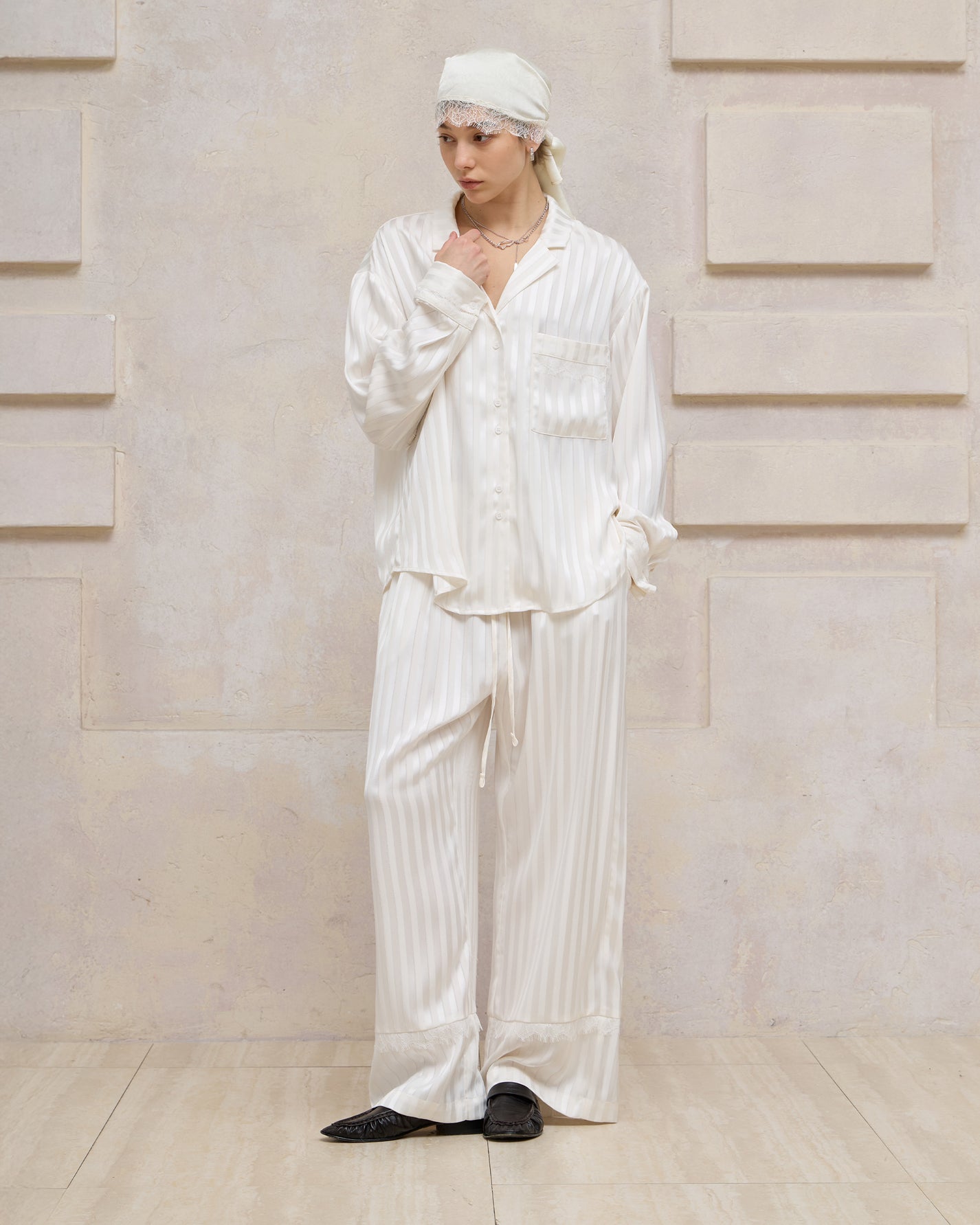 SATIN STRIPE PAJAMA SHIRT