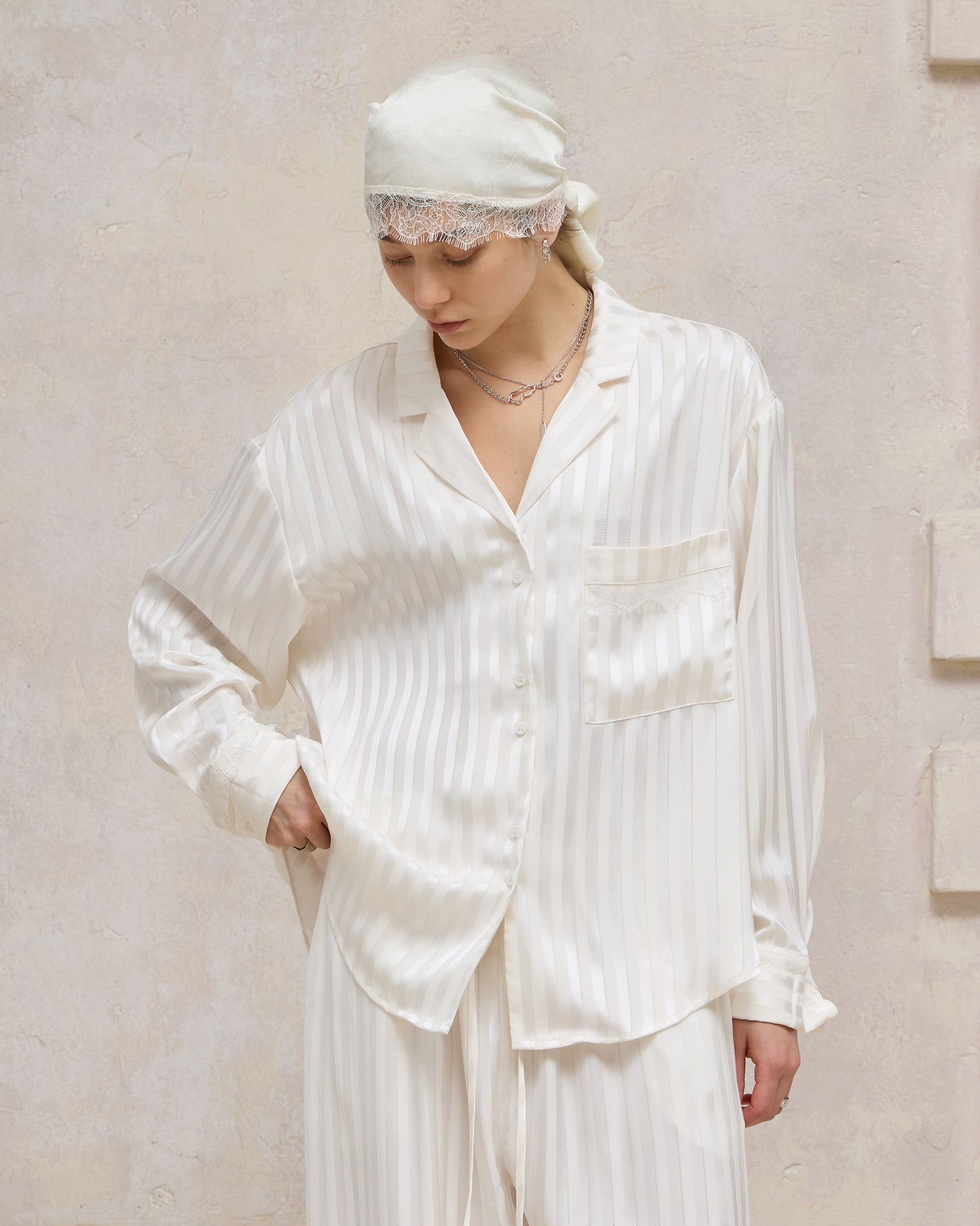SATIN STRIPE PAJAMA SHIRT