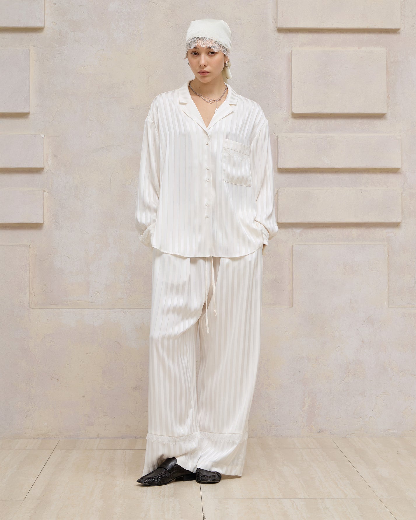 SATIN STRIPE PAJAMA SHIRT