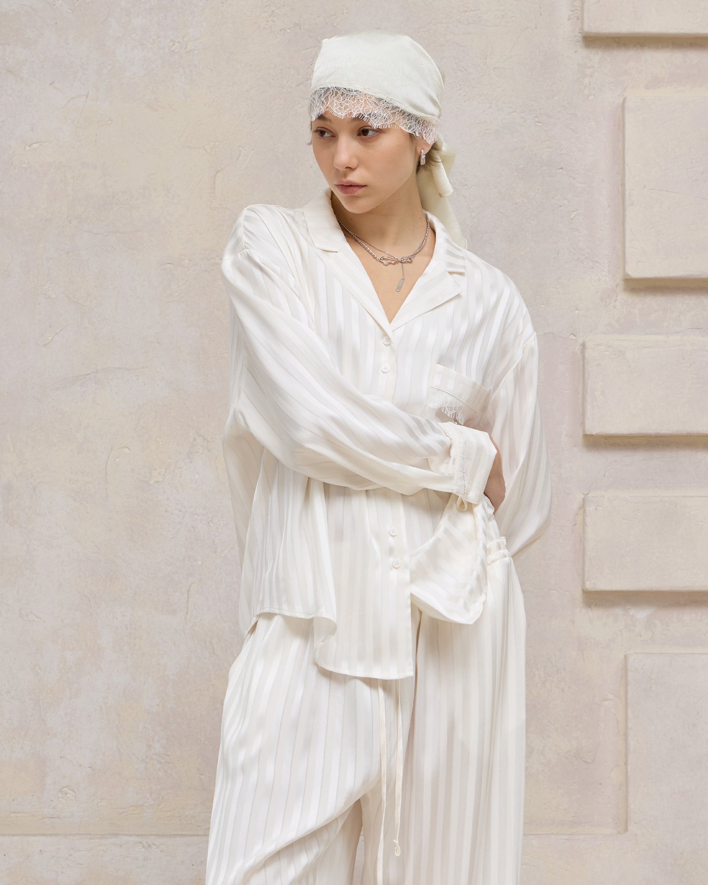 SATIN STRIPE PAJAMA SHIRT