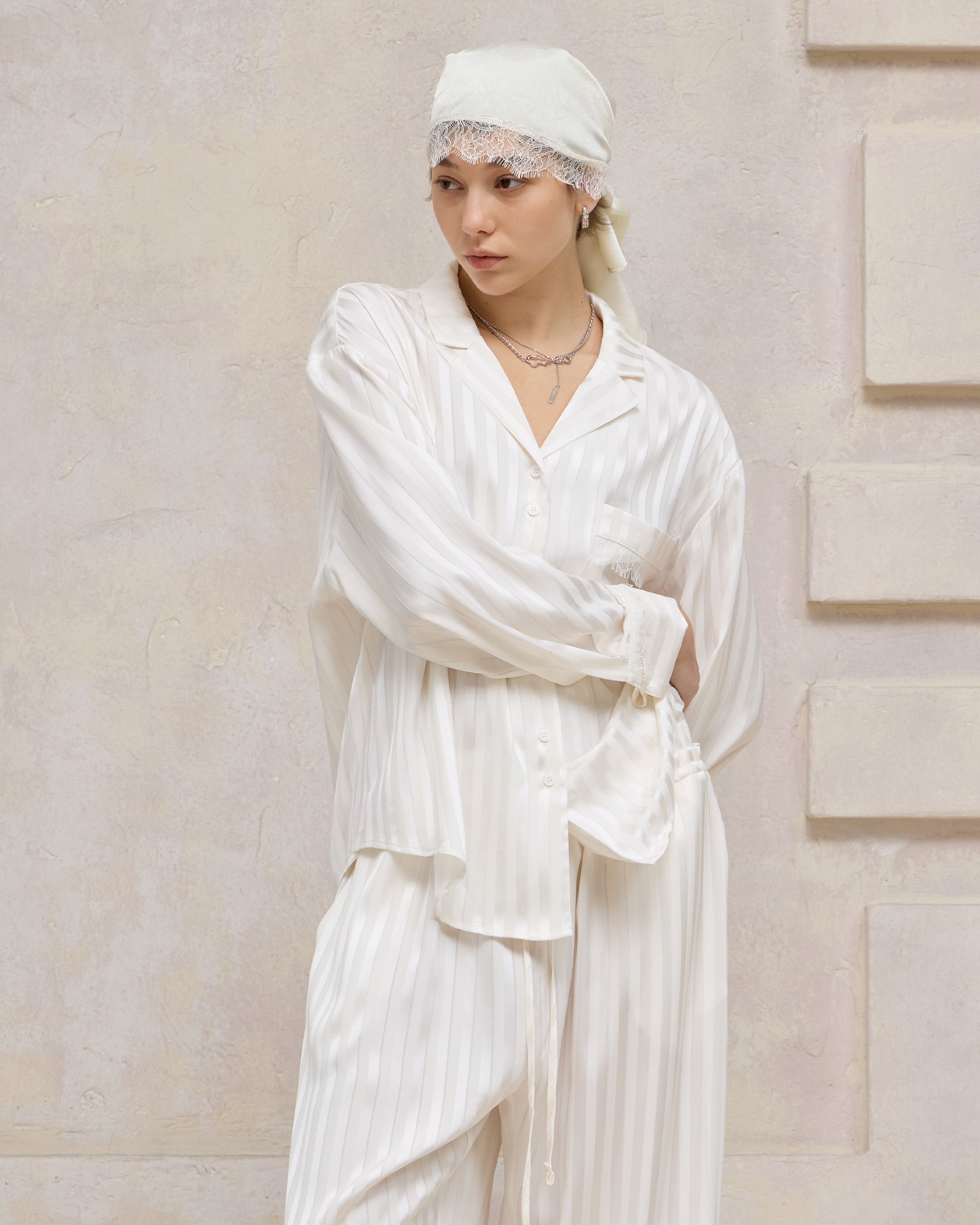 SATIN STRIPE PAJAMA SHIRT