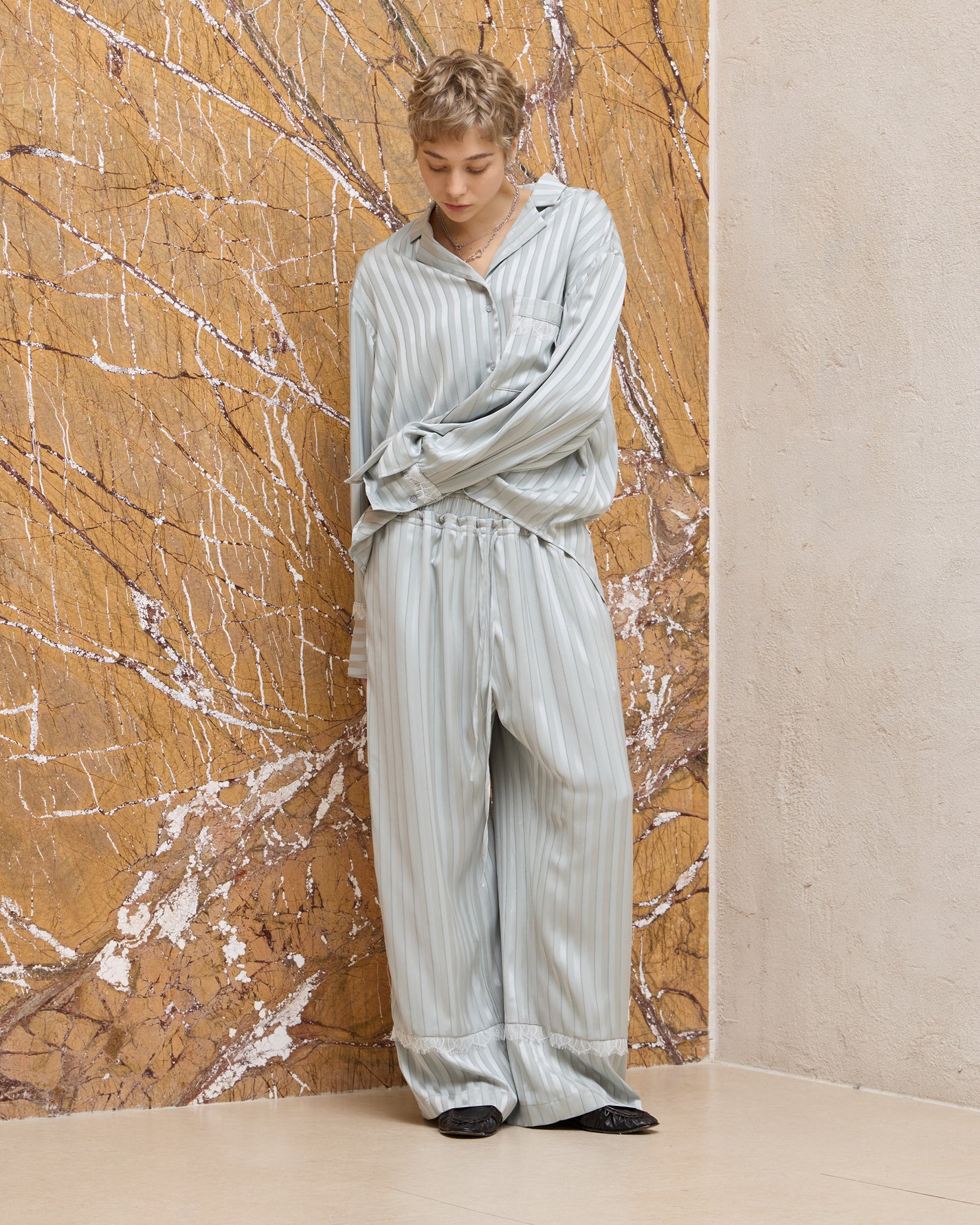 SATIN STRIPE PAJAMA SHIRT