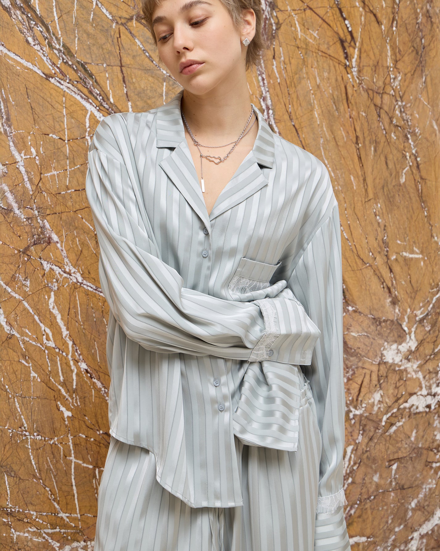 SATIN STRIPE PAJAMA SHIRT