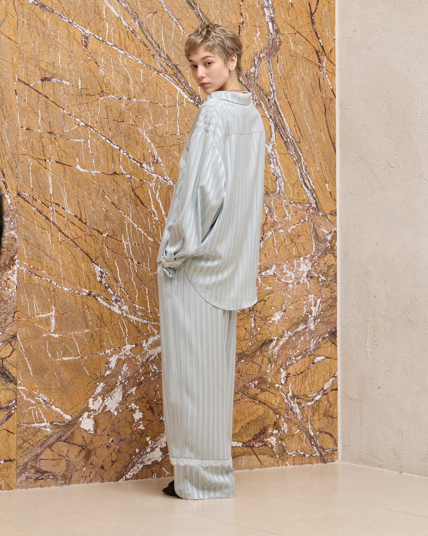 SATIN STRIPE PAJAMA SHIRT