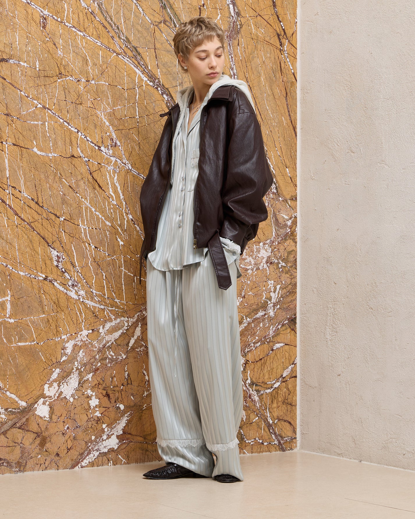 SATIN STRIPE PAJAMA SHIRT