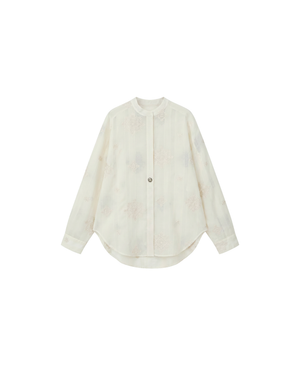 EMBROIDERED COLLARLESS RESORT SHIRT