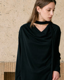 SCARF-DRAPED JERSEY TOP