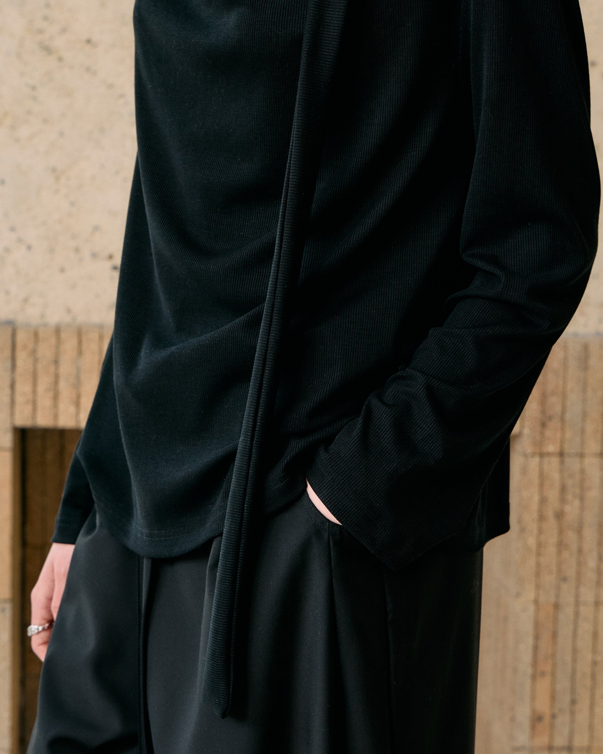 SCARF-DRAPED JERSEY TOP