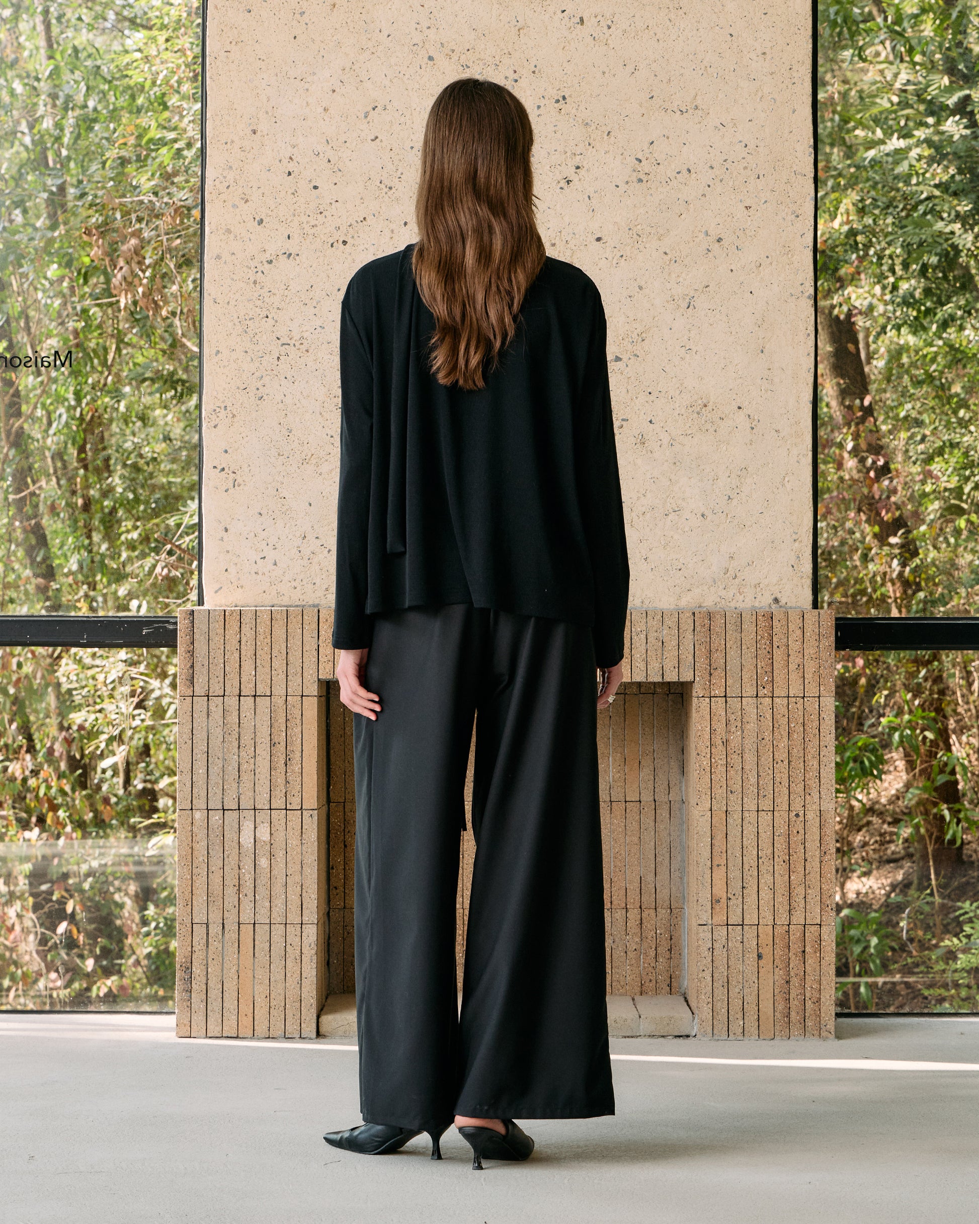 SCARF-DRAPED JERSEY TOP