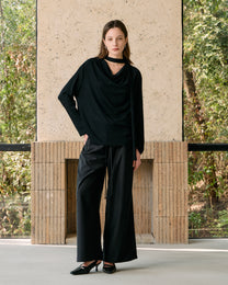 SCARF-DRAPED JERSEY TOP