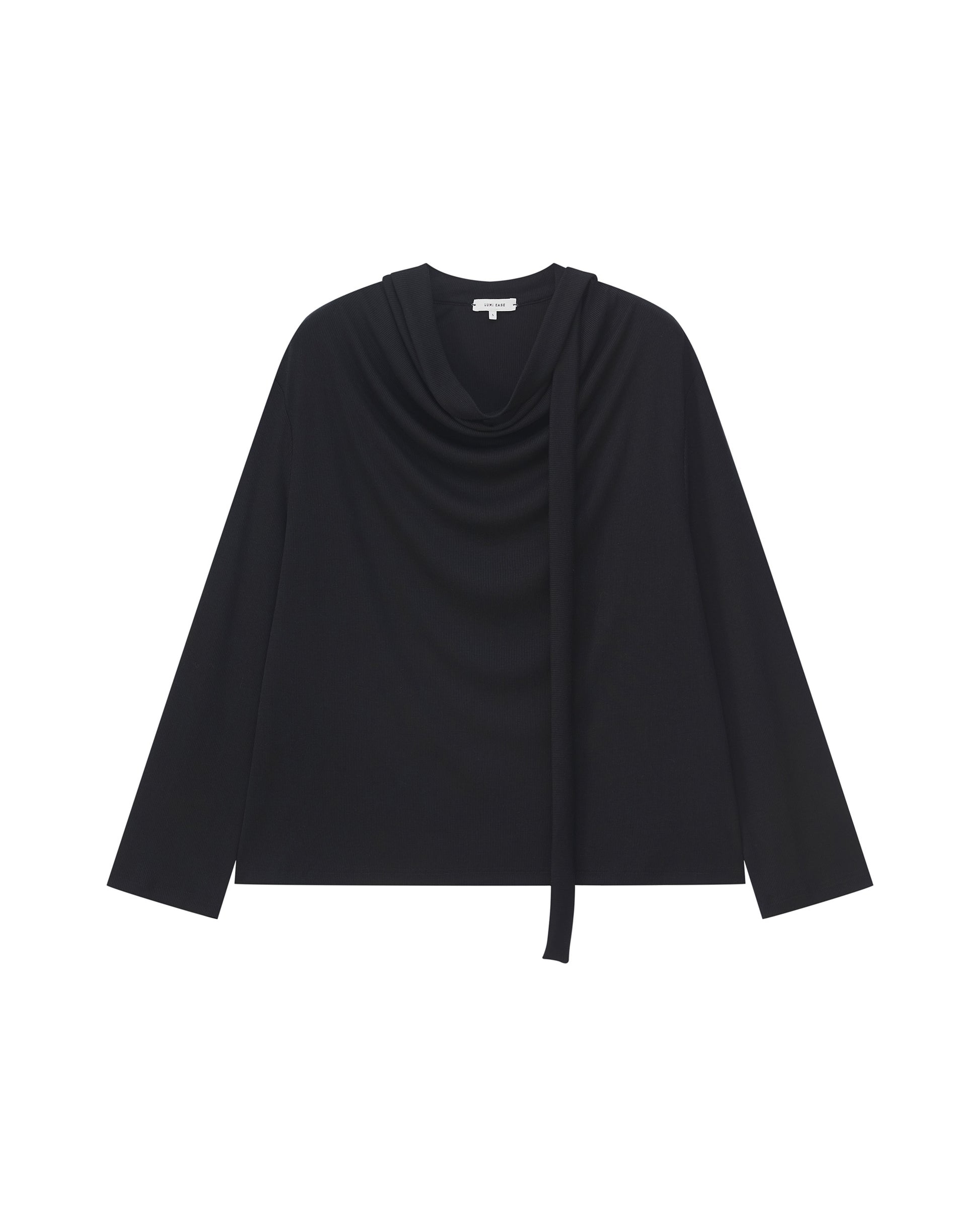 SCARF-DRAPED JERSEY TOP