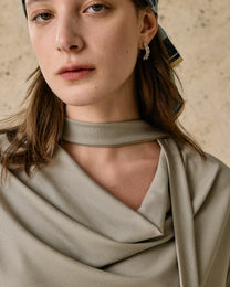 SCARF-DRAPED JERSEY TOP