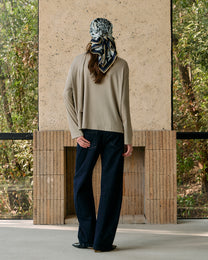 SCARF-DRAPED JERSEY TOP