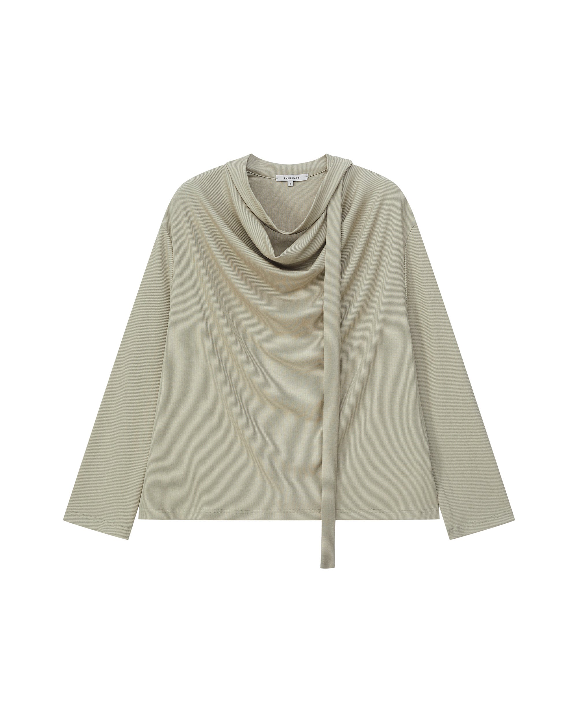 SCARF-DRAPED JERSEY TOP