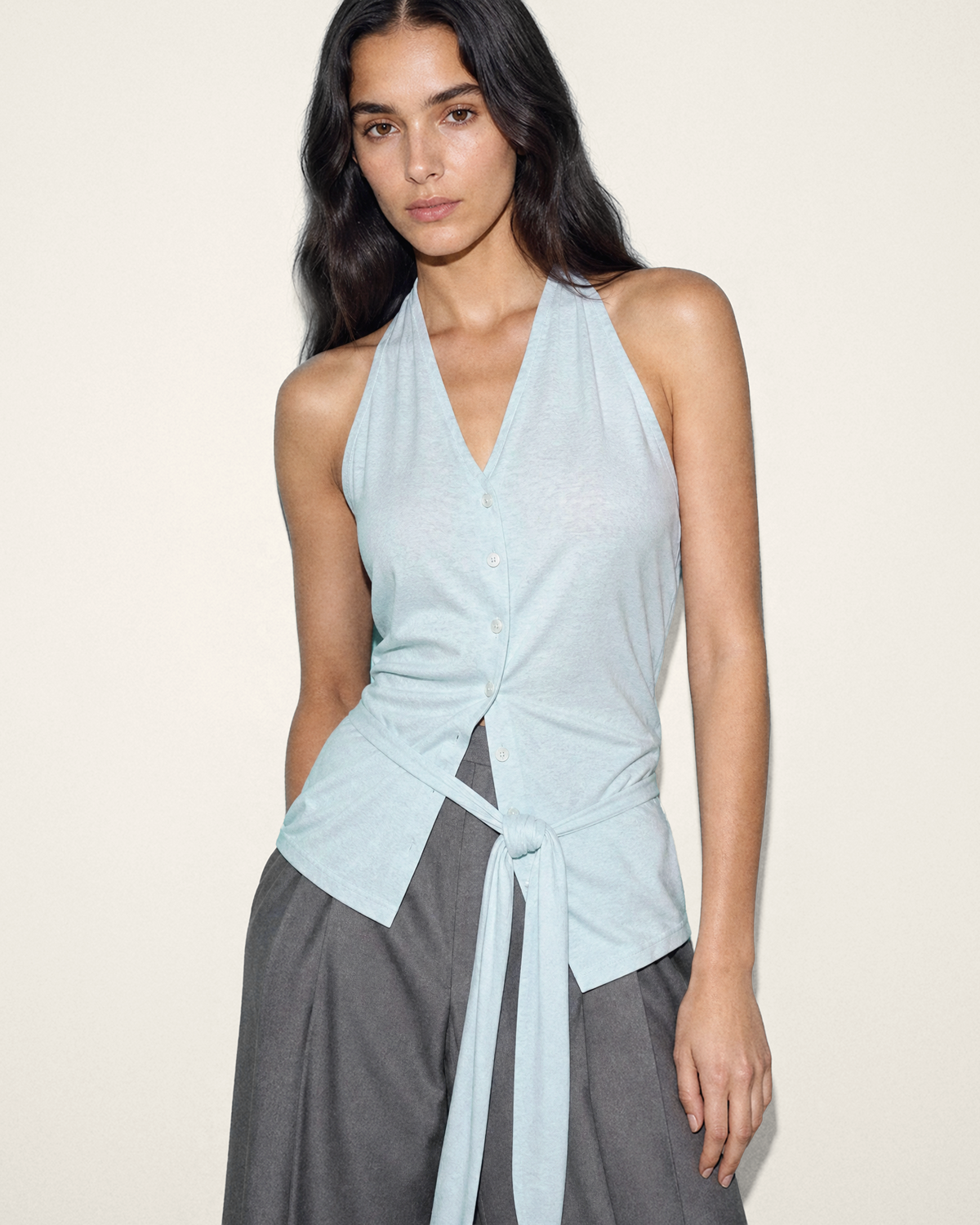 TWIST-BACK BUTTON-FRONT TANK TOP
