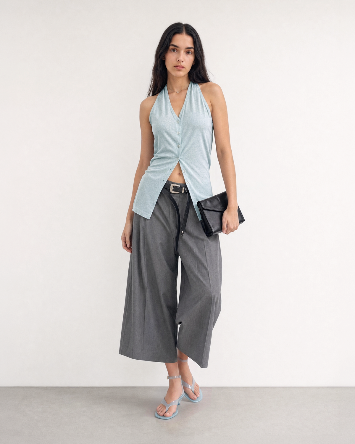 TWIST-BACK BUTTON-FRONT TANK TOP