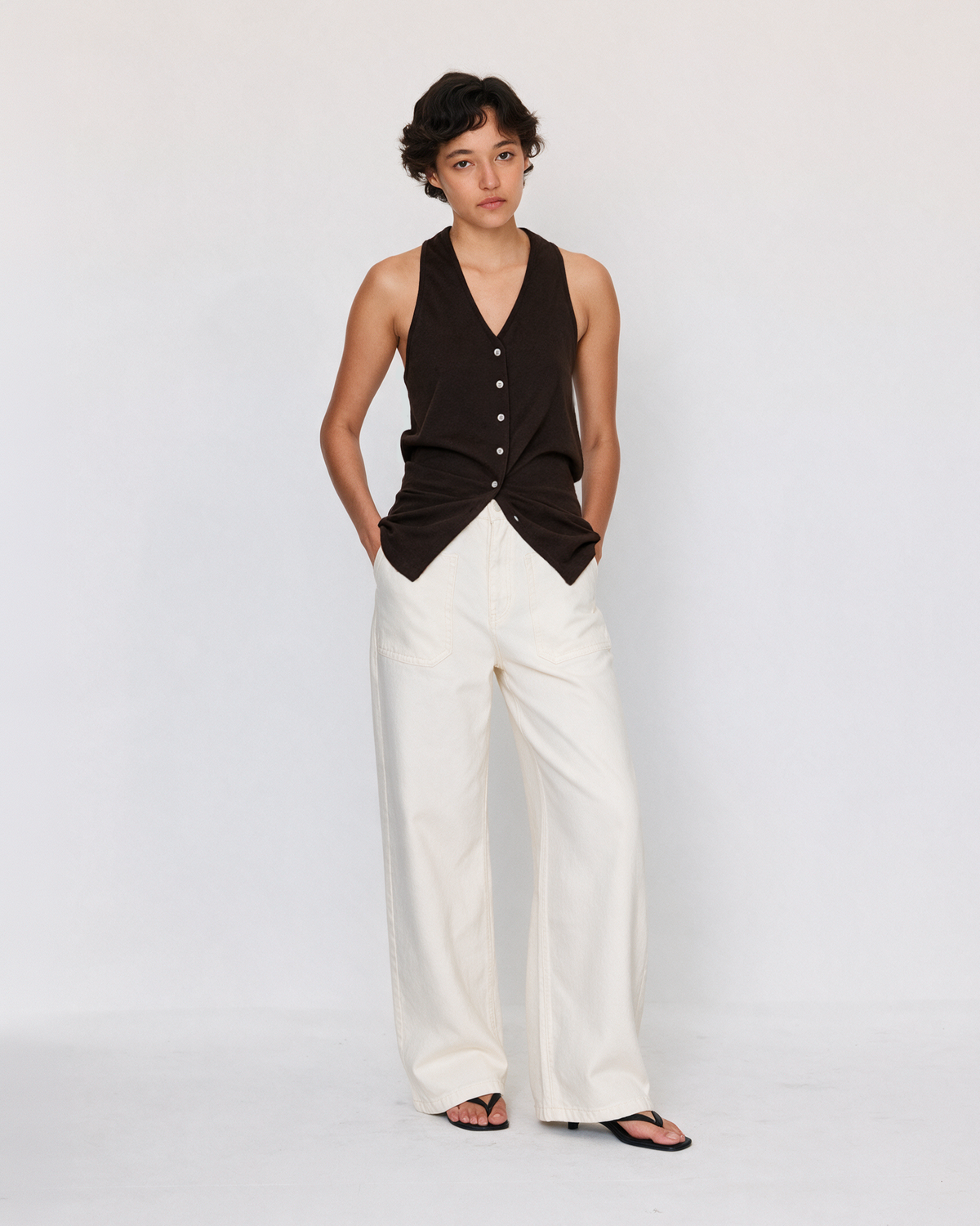 TWIST-BACK BUTTON-FRONT TANK TOP