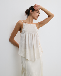 CRINKLE EMBROIDERED FLARE CAMI