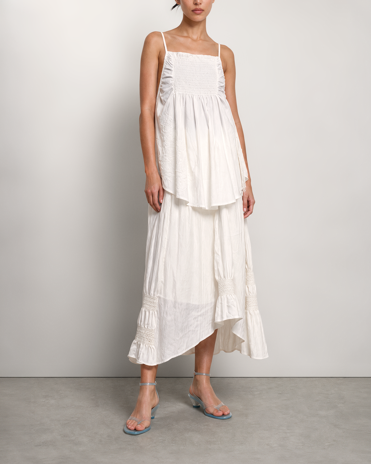 CRINKLE EMBROIDERED FLARE CAMI