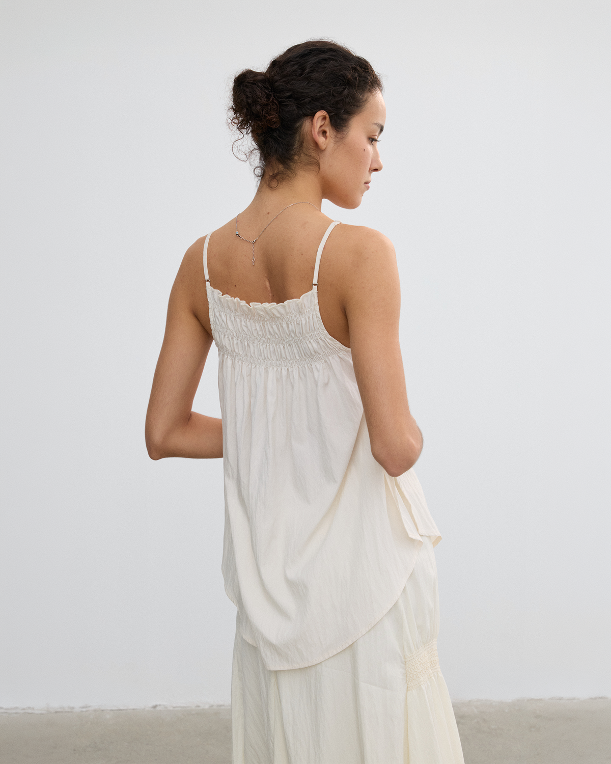 CRINKLE EMBROIDERED FLARE CAMI