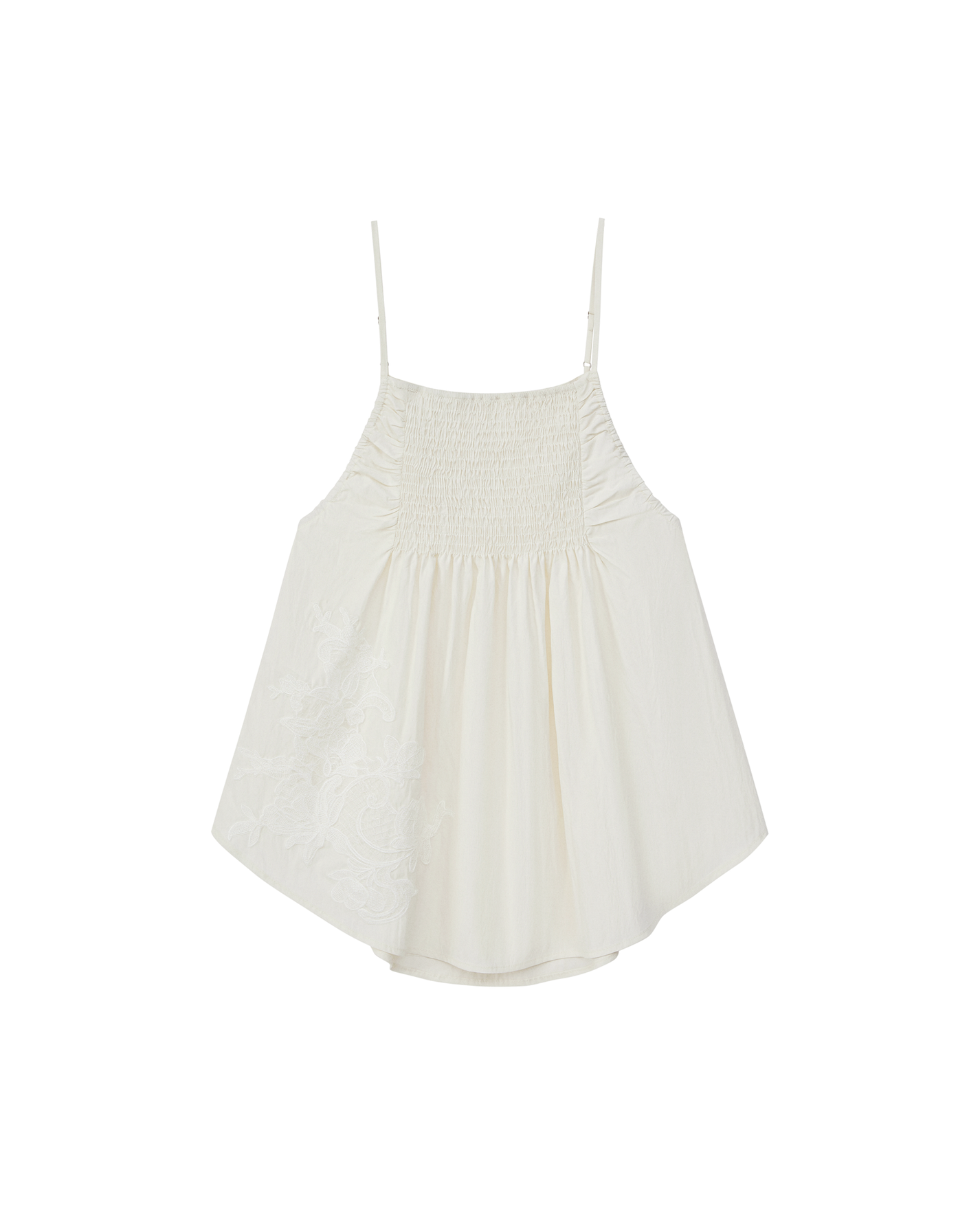 CRINKLE EMBROIDERED FLARE CAMI