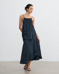 CRINKLE EMBROIDERED FLARE CAMI